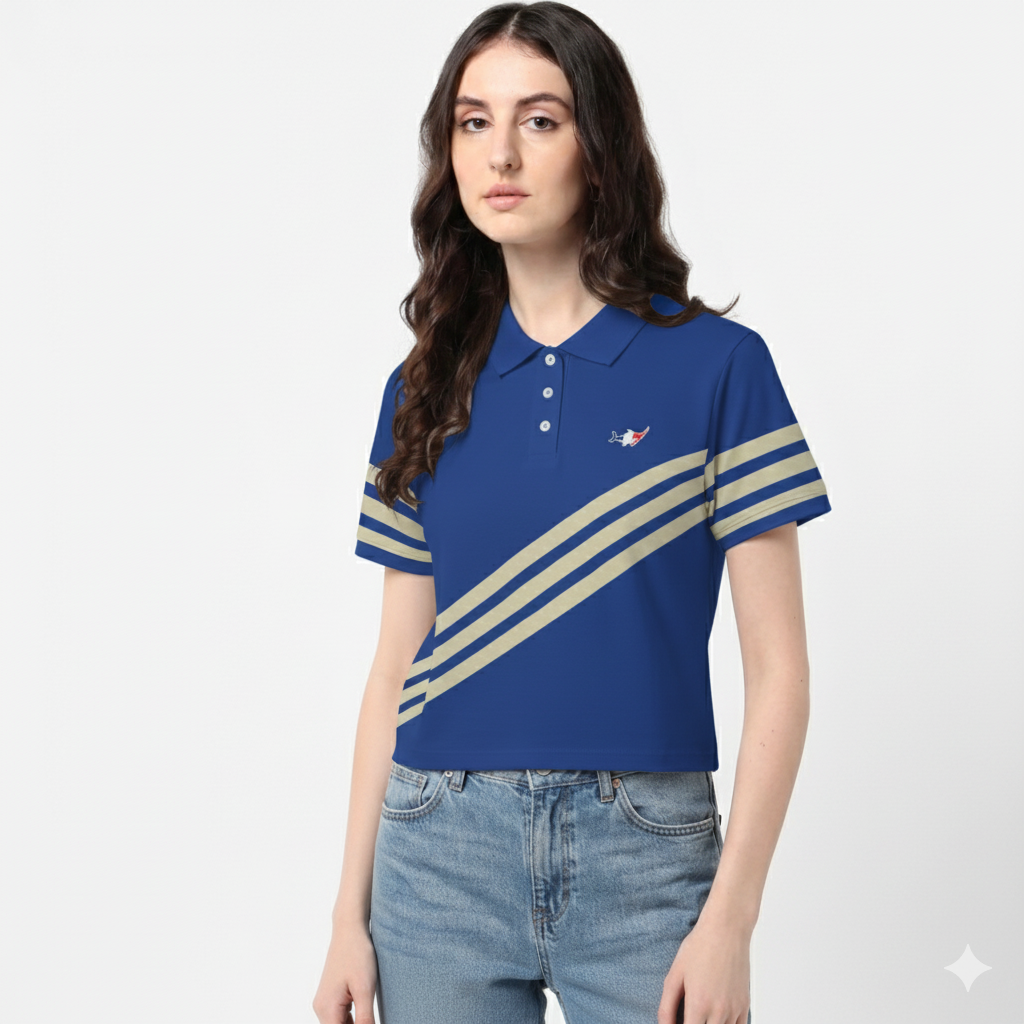 Blue Striped Retro Polo Shirt - Marlin Luxe 
